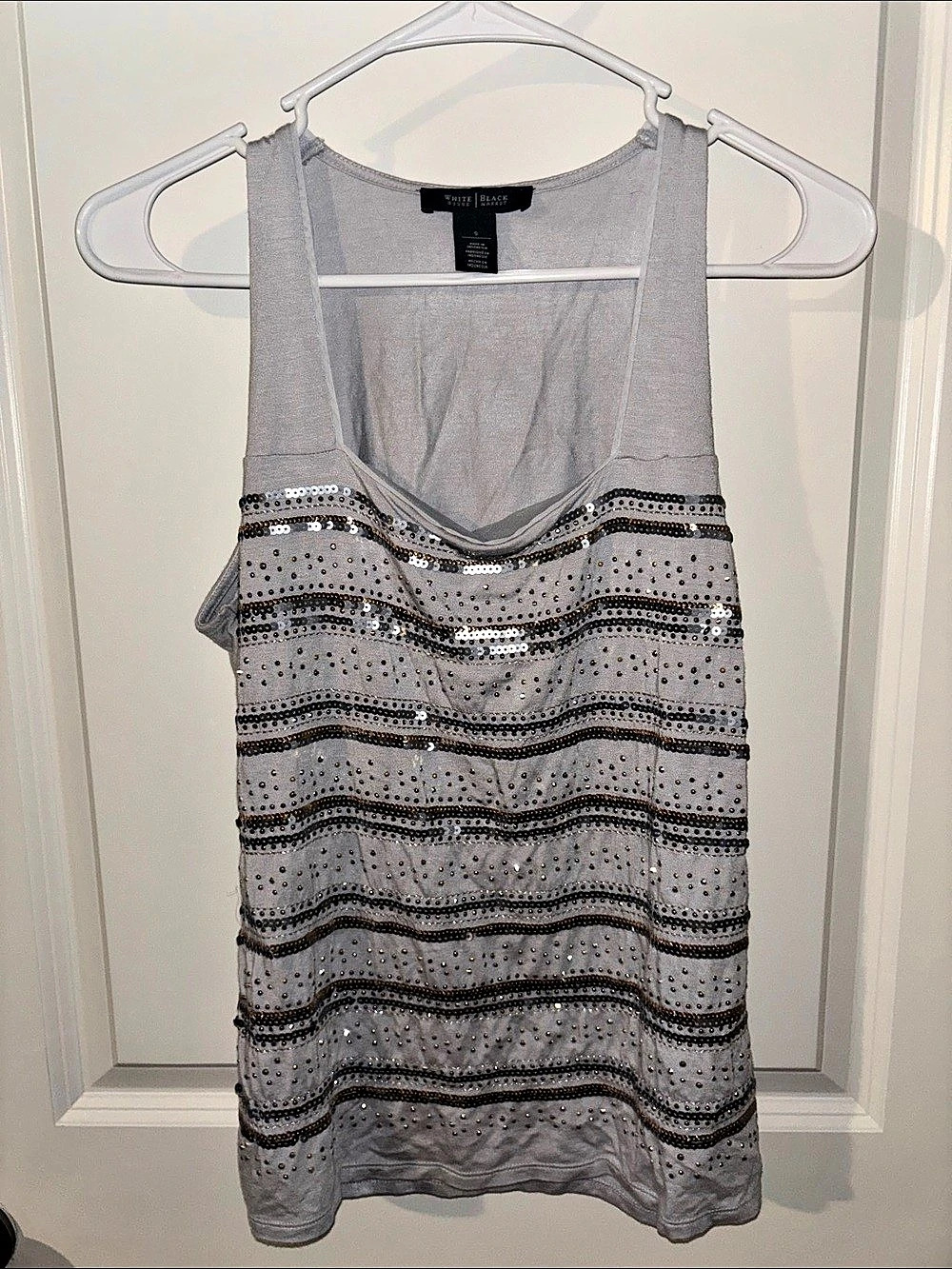 White House Black Market Embellished Tank Top in Gray & Black Size Small